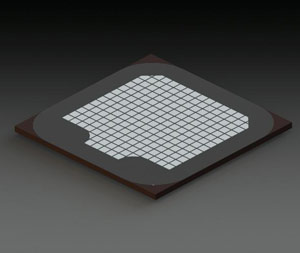 Plessey’s 4.5mm x 4.5mm large-die GaN-on-Si LED. 