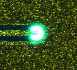 Kubos’ 25μm (radius) cubic GaN LED, with a quantum well peak in the ‘green gap’. 